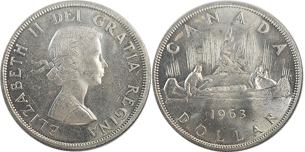 Obverse and reverse of the 1963 Canada Centennial Dollar coin